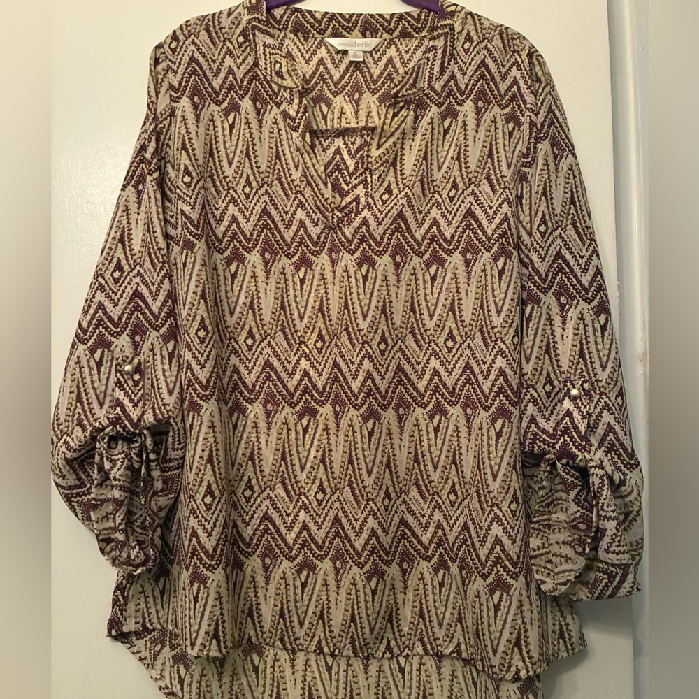 Charming Charlie 3/4 sleeve sheer v neck blouse size Large